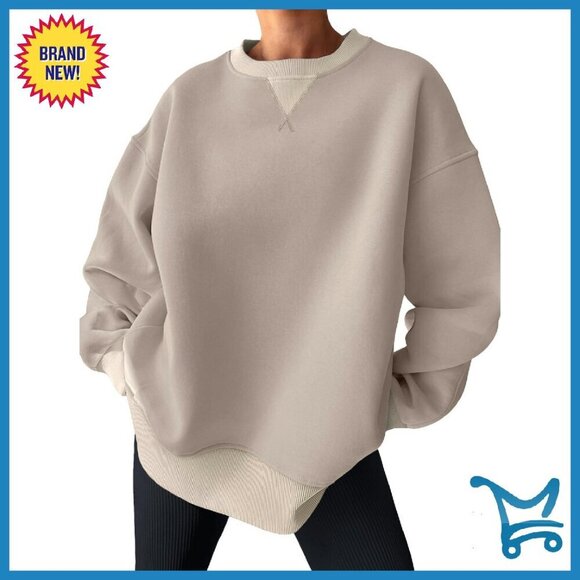 Tops - Oversized Color Block Fleece Crewneck Sweatshirt Women's Cozy Casual